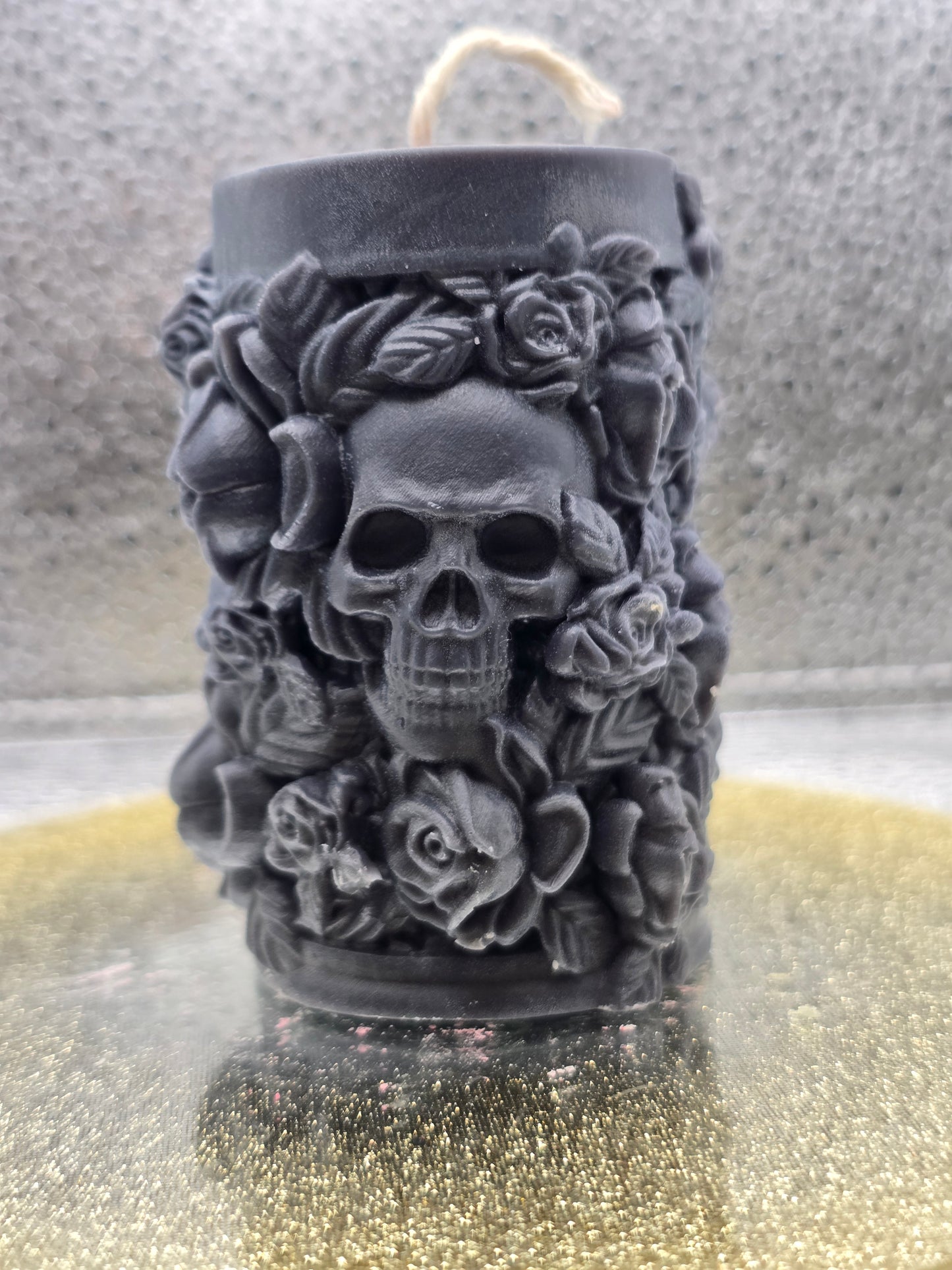 Skulls And Roses Pillar Candle