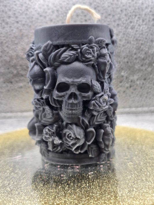 Skulls And Roses Pillar Candle