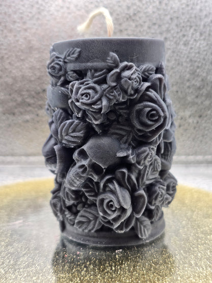 Skulls And Roses Pillar Candle