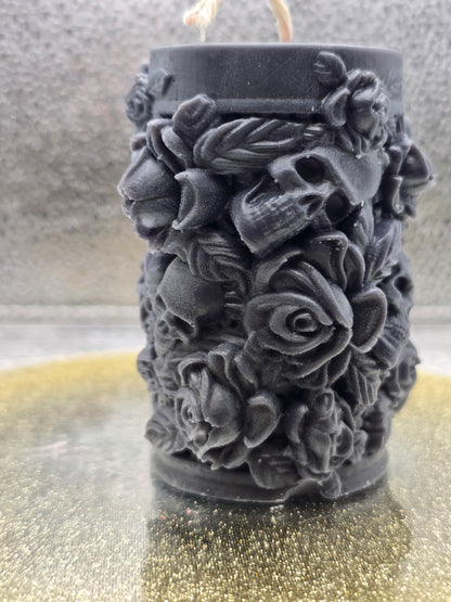 Skulls And Roses Pillar Candle
