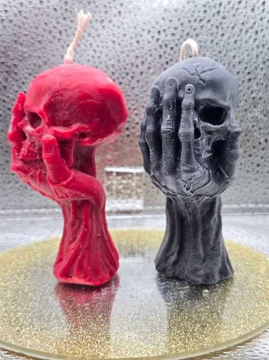 Hand Over Face Skull Candle