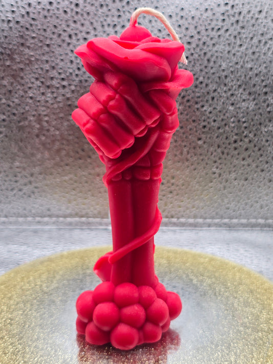 Skeletal Hand Holding Flower Candle